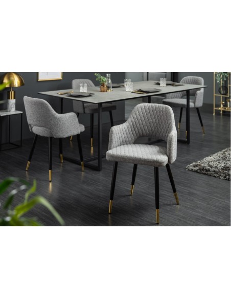 Chaise élégante PARIS gris clair avec surpiqûres et pieds dorés