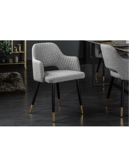 Chaise élégante PARIS gris clair avec surpiqûres et pieds dorés
