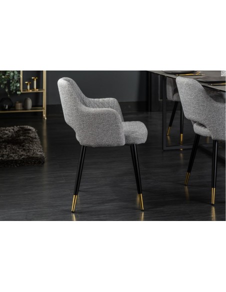 Chaise élégante PARIS gris clair avec surpiqûres et pieds dorés