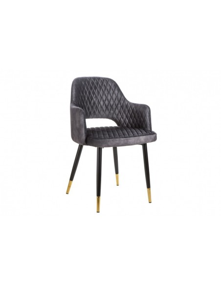 Chaise élégante PARIS gris velours surpiqûres et pieds dorés