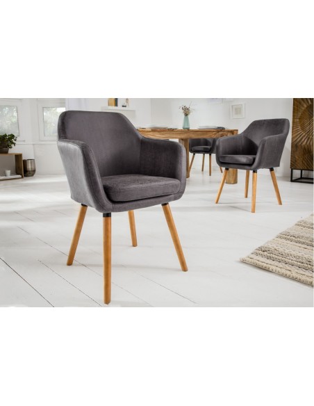 Chaise design à accoudoirs SUPREME gris vintage avec pieds en bois massif