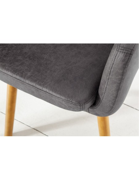 Chaise design à accoudoirs SUPREME gris vintage avec pieds en bois massif