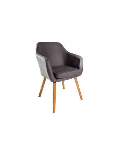 Chaise design à accoudoirs SUPREME gris vintage avec pieds en bois massif
