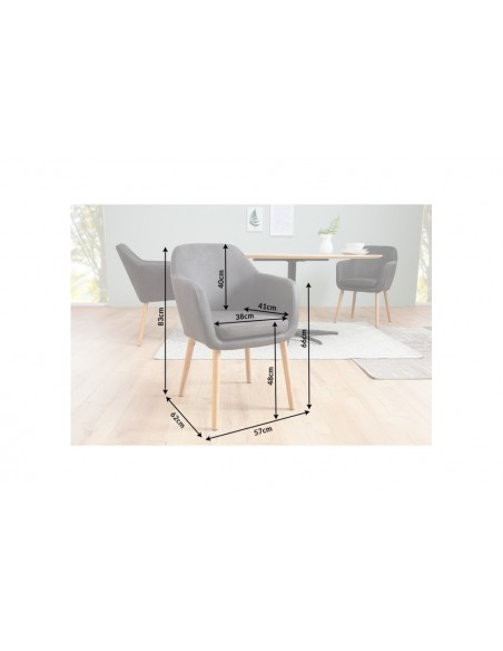 Chaise design à accoudoirs SUPREME gris vintage avec pieds en bois massif