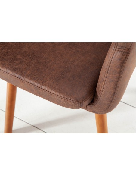 Chaise design à accoudoirs SUPREME marron vintage avec pieds en bois massif