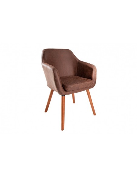 Chaise design à accoudoirs SUPREME marron vintage avec pieds en bois massif