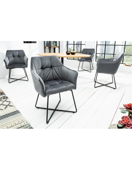 Chaise design exclusive LOFT gris argent? velours avec accoudoirs