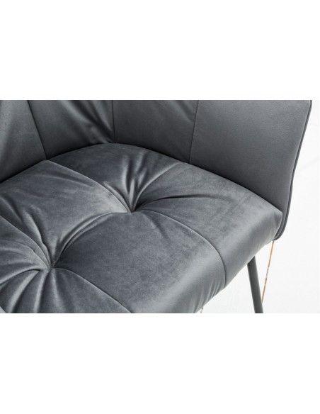 Chaise design exclusive LOFT gris argent? velours avec accoudoirs