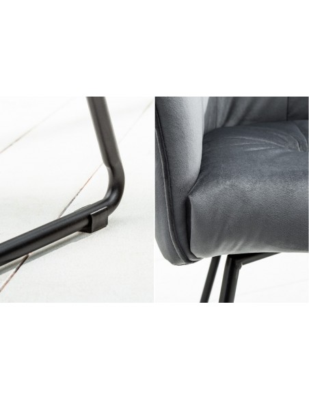 Chaise design exclusive LOFT gris argent? velours avec accoudoirs