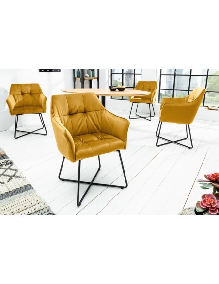 Chaise design exclusive LOFT jaune moutarde velours avec accoudoirs