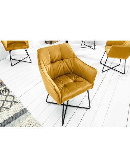 Chaise design exclusive LOFT jaune moutarde velours avec accoudoirs