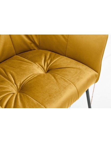 Chaise design exclusive LOFT jaune moutarde velours avec accoudoirs