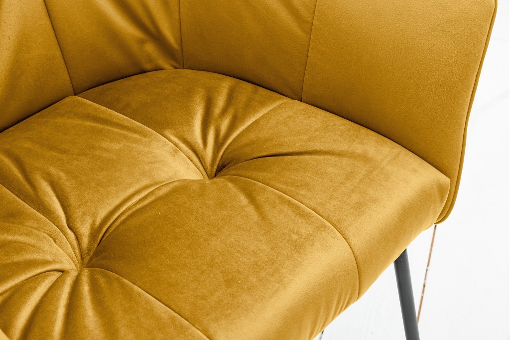 Chaise design exclusive LOFT jaune moutarde velours avec accoudoirs