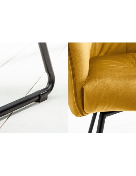 Chaise design exclusive LOFT jaune moutarde velours avec accoudoirs