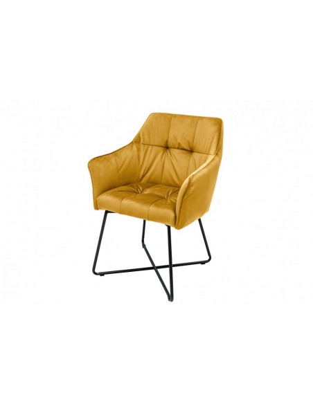 Chaise design exclusive LOFT jaune moutarde velours avec accoudoirs