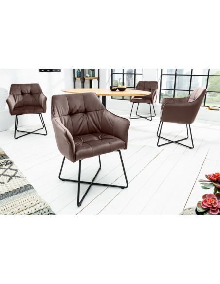 Chaise design exclusive LOFT taupe marron velours avec accoudoirs