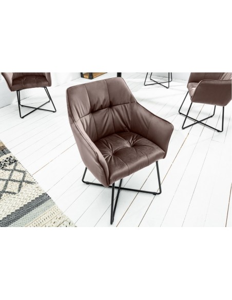 Chaise design exclusive LOFT taupe marron velours avec accoudoirs
