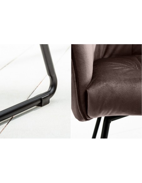 Chaise design exclusive LOFT taupe marron velours avec accoudoirs