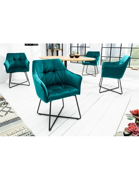 Chaise design exclusive LOFT turquoise velours avec accoudoirs