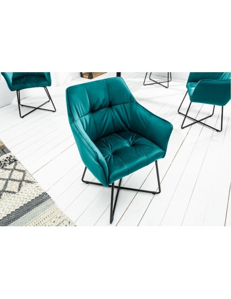 Chaise design exclusive LOFT turquoise velours avec accoudoirs