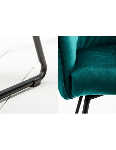 Chaise design exclusive LOFT turquoise velours avec accoudoirs