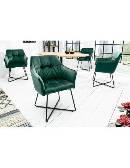 Chaise design exclusive LOFT vert velours avec accoudoirs
