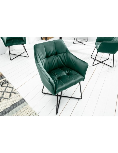 Chaise design exclusive LOFT vert velours avec accoudoirs