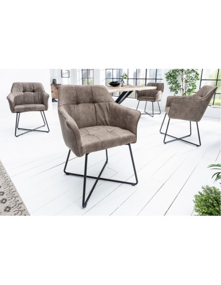 Chaise design exclusive LOFT vintage taupe microfibre avec accoudoirs