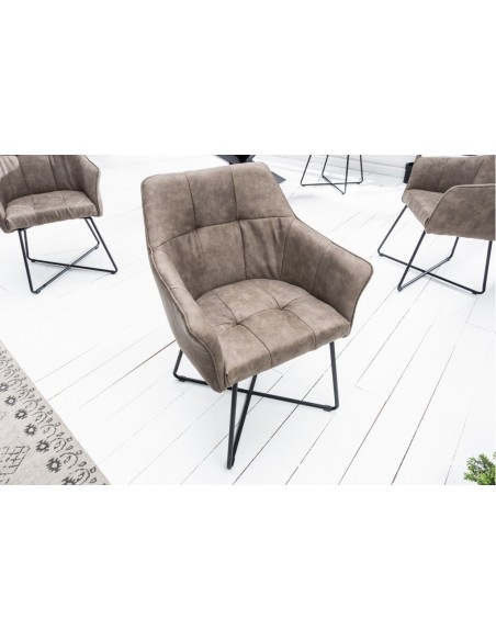 Chaise design exclusive LOFT vintage taupe microfibre avec accoudoirs
