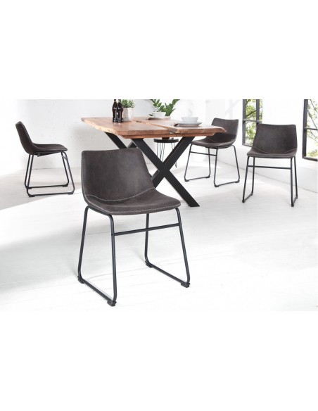 Chaise design industriel DJANGO gris vintage avec structure en fer