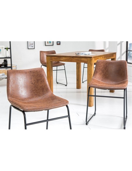 Chaise design industriel DJANGO marron vintage avec structure en fer