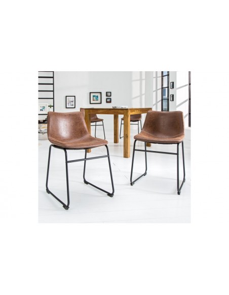 Chaise design industriel DJANGO marron vintage avec structure en fer