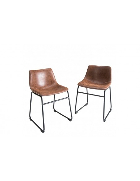 Chaise design industriel DJANGO marron vintage avec structure en fer