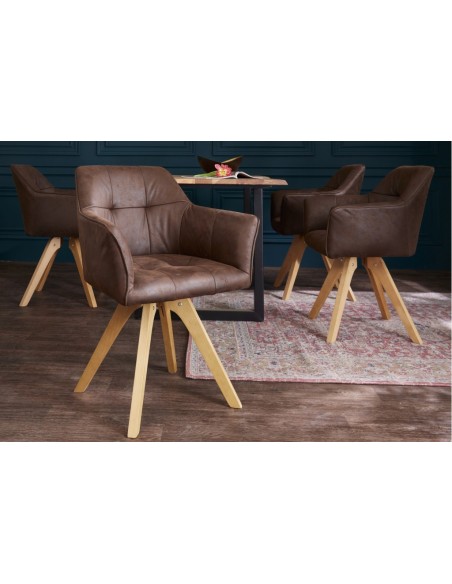 Chaise design LOFT marron antique pieds en hêtre avec accoudoirs
