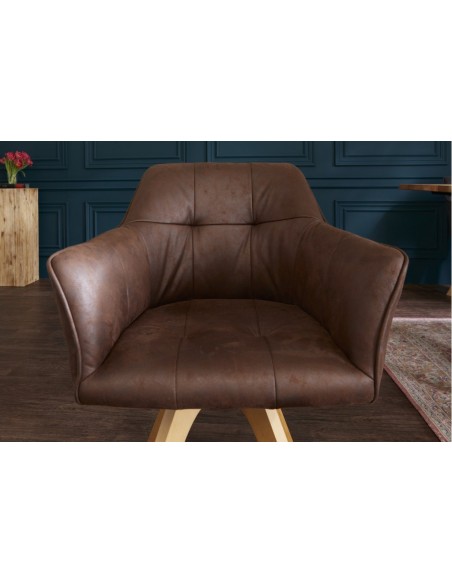 Chaise design LOFT marron antique pieds en hêtre avec accoudoirs