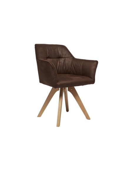 Chaise design LOFT marron antique pieds en hêtre avec accoudoirs