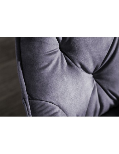 Chaise design MILANO gris velours avec surpiqûres Chesterfield
