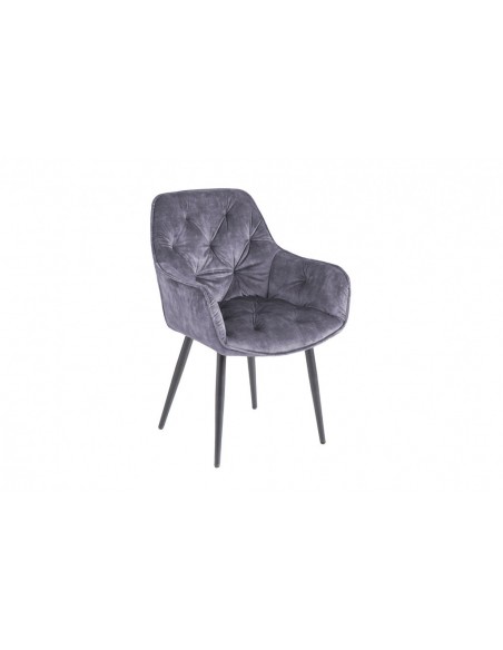 Chaise design MILANO gris velours avec surpiqûres Chesterfield