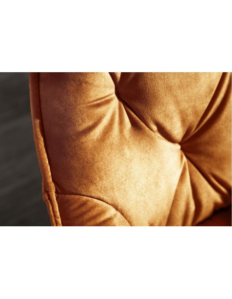 Chaise design MILANO jaune moutarde velours avec surpiqûres Chesterfield
