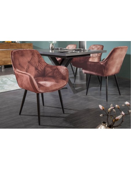 Chaise design MILANO marron velours avec surpiqûres Chesterfield