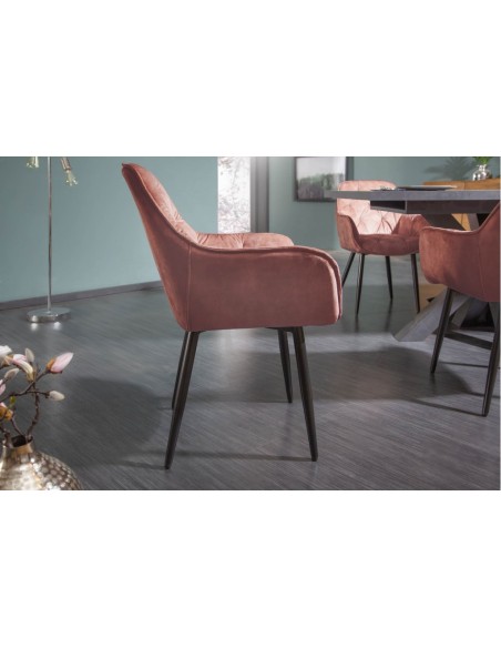 Chaise design MILANO marron velours avec surpiqûres Chesterfield