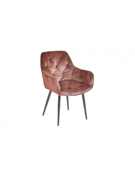 Chaise design MILANO marron velours avec surpiqûres Chesterfield