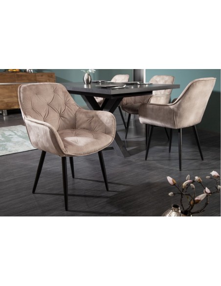 Chaise design MILANO velours champagne avec surpiqûres Chesterfield