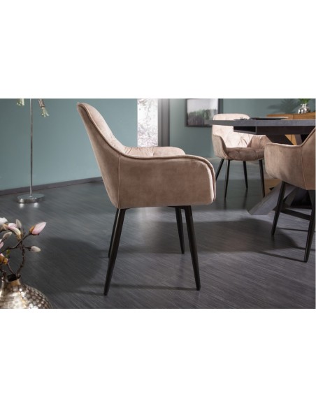 Chaise design MILANO velours champagne avec surpiqûres Chesterfield