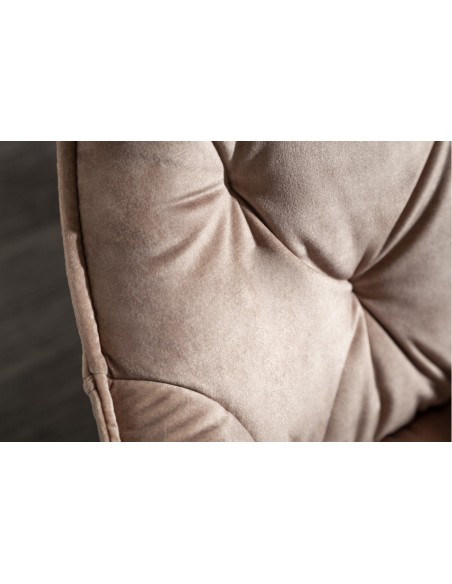 Chaise design MILANO velours champagne avec surpiqûres Chesterfield