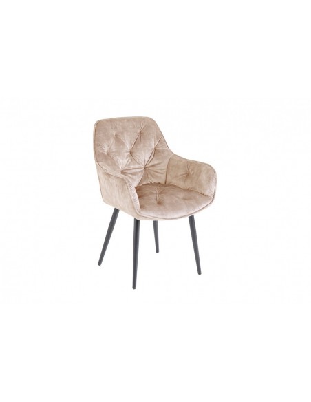 Chaise design MILANO velours champagne avec surpiqûres Chesterfield