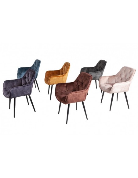 Chaise design MILANO velours champagne avec surpiqûres Chesterfield