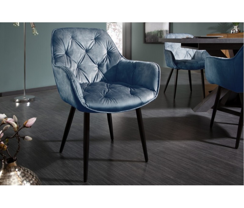Chaise design MILANO velours p?trole...