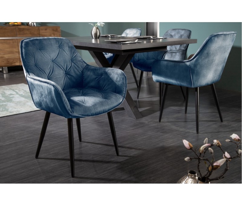 Chaise design MILANO velours p?trole...