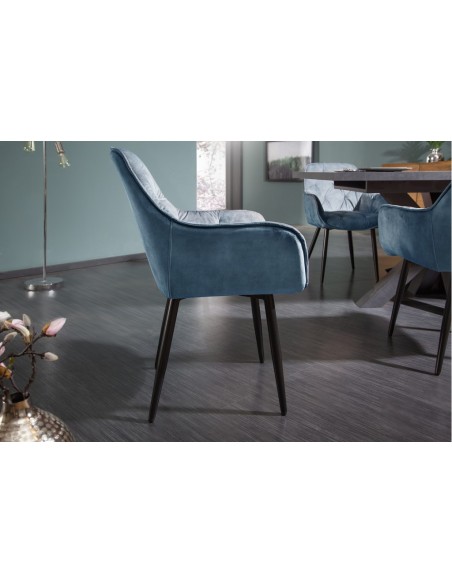 Chaise design MILANO velours p?trole avec surpiqûres Chesterfield